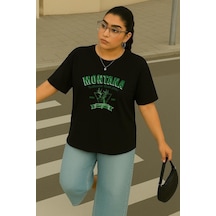 Büyük Beden Montana Baskılı Unisex Tişört SIYAH
