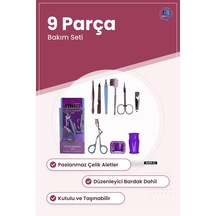 Manikür Ve Pedikür Seti 9 Parça Bardaklı Paslanmaz Çelik Tırnak B