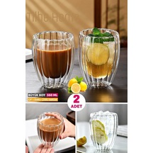 2'li Çift Cidarlı Burgulu Kristal Cam Bardağı Çay Süt Kahve Kupası Sıcak & Soğuk İçecek Bardak Seti