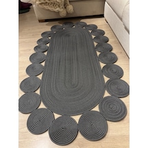 Mavaux Oval Papatya Hasır Jüt Çiçek Desenli Kilim Halı Antrasit
