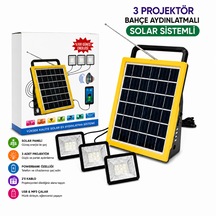 Bahçe - Kamp Solar Aydınlatma 3'lü Projektör, Radyo, Powerbank Açık Bej
