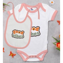 Bk Kids Good Vibes Tasarımlı Pembe Bebek Body Zıbın Ve Mama Önlüğ Çok Renkli