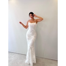 Beyaz Ayarlanabilir Askılı Çiçekli Astarlı Maksi Beyaz Beyaz Ayarlanabilir Askılı Çiçekli Astarlı Maksi Beyaz