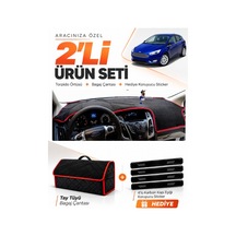 Ford Focus 3 2011-2016 Uyumlu Torpido Örtüsü + Tay Tüyü Bagaj Çantası + Sticker - Siyah Kırmızı