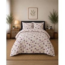 Çift Kişilik Nevresim Takımı %100 Pamuk 200x220 Lastikli Çarşaflı 160x200 Bej-bordo