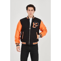 Ertaştrendstore Erkek İçten Elyaf Ve Astarlı Kolları Suni Deri Ceket - Turuncu Çoklu Renk
