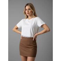 Park Karon 26047 Pamuk Kadın Bisiklet Yaka Taş İşleme Oversize Penye Bluz Ekru