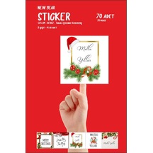 Yeni Yıl Yılbaşı Happy New Year Etiket 70 Adet Tabaka Şeklinde St