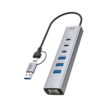Juo Type-c Ve Usb-a 7 Portlu 3 Usb-a 3 Type-c Gigabit Ethernet Dönüştürücü Usb Çoklayıcı Hub