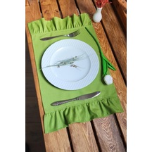 Bahar Keten 2 Kenar Fırfırlı Yeşil Vintage Amerikan Servis 30x50