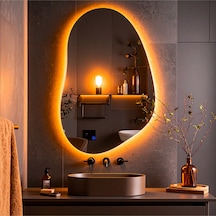 Nelyos Amber Led'li Lazer Kumlamalı Lavabo & Banyo Aynası Dokunmatik Sensörlü 110 X 70 Cm Turuncu