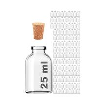 Afracam Şeffaf 25 ML 25 CC Mantar Tıpalı Cam Şişe 115 Adet