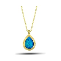 Casera's Gümüş Gold Damla Mavi Opal Taşlı Kadın Kolye Csr2181282 Gümüş