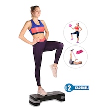 2 Kademeli Kaymaz Taban Step Tahtası + Denge Topu + Pilates Bandı