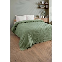 Çift Kişilik Saçaklı Havlu Yatak Örtüsü - %100 Pamuk & Yumuşak & Saçaklı Pike - 200x220 Cm-yeşil Yesıl