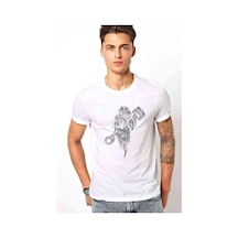 Iskelet Piston Baskılı Beyaz Erkek Tshirt
