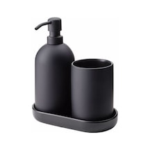 3 Parça Banyo Seti, Siyah Renk Meridyendukkan Stoneware Sabunluk Seti