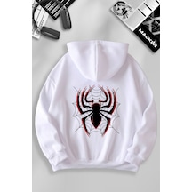 Macklin Unisex Kadın Erkek Örümcek Ön Ve Arka Baskılı Özel Tasarım Kapşonlu Sweatshirt Beyaz Mck1221 Beyaz