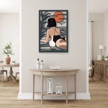 Kaz Ve Mayolu Kadın Metal Tablo 55x80 Cm Çok Renkli