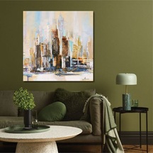 Şehir Soyut El Yapımı Yağlı Boya Tablo 95x94cm