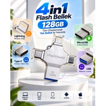 4in1 128gb Usb Flash Bellek Lightning Type-c Usb-a Microusb Girişli Çok Amaçlı Bellek