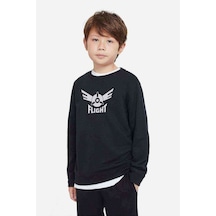 Tshirthane Flight Logo Air Flight Logo Baskılı Unisex Çocuk Siyah Sweatshir Siyah