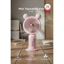 Şarjlı El Vantilatörü Telefon Standlı 3 Kademeli Ayıcıklı Taşınabilir Masa Fanı F72 Pembe