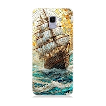 Samsung Galaxy J6 Uyumlu Fırtınada Yelkenli Mücadele Vitray Desenli Silikon Kılıf Çok Renkli