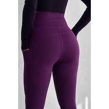 Balenbi Haute Kadın Yüksek Bel Toparlayıcı Çift Cepli Leggings Fitness Tayt 1092 Mürdüm