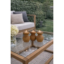 3 Lü Büyük Nar Model Tealight Ahşap Şamdan Seti Dekoratif Şamdan