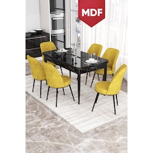 Canisa Concept Kor Serisi 70x114 MDF Açılabilir Mutfak Masası Takımı Siyah Mermer Desen Masa 6 Hardal Sandalye