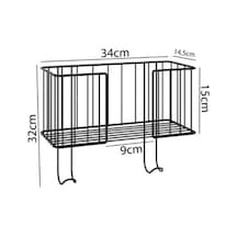 Kapı Arkası Ütü Masası Askı Aparatı, Metal Tel Sepetli, Siyah, 34x14,5x15 Cm