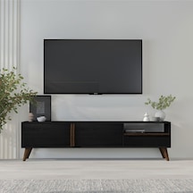 T0018 Çekmeceli, 2 Kapaklı Tv Sehpası Ahşap Siyah Ahşap Siyah
