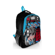 Coral High Kids Siyah Mavi Anime Desenli Üç Bölmeli Okul Sırt Çantası 23666