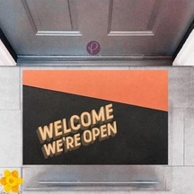 Kapı Önü Paspası Dekoratif Dijital Baskı Welcome We're Open P-2337 Renkli