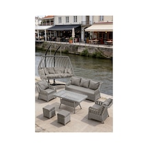 Dora Garden Home Ecem 7 Kişilik Rattan Bahçe Mobilyası Ve 2 Kişilik Rattan Salıncak Seti-açık Gri Siyah Çizgili