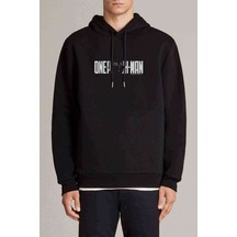 One Punch Man Logo Baskılı Siyah Erkek Kapşonlu Sweatshirt