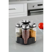 Nehir 6 Parça Borosilikat Döner Standlı Baharatlık Seti ŞEffaf