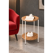 Yuvarlak Tablalı İki Raflı Yan Sehpa Q42x60 (Beyaz Atlantik Çam)