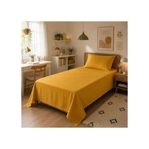 Tek Kişilik Çarşaf Seti %100 Pamuk 160x240 Cm Hardal Yastık Kılıfı Dahil