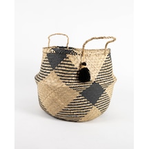 Siyah Püsküllü Small Boy Katlanabilir Hasır Sepet / Saksılık 25x2 Siyah Püsküllü Small Boy Katlanabilir Hasır Sepet / Saksılık 25x2