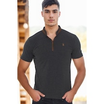 T8571 Dewberry Fermuarlı Erkek T-shırt-açık Antrasit