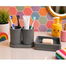3d Baskı Diş Fırçalık Ve Sabunluk Seti - Lavabo Üstü Banyo Organizeri-gri Çok Renkli