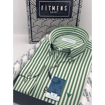 Slim Fit Uzun Kol Likralı Çizgili Yaka Düğmeli Hediye Kutulu Erkek Gömlek Fs-003669 - Yeşil-2431