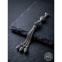 925 Ayar Gümüş Otantik İşleme Kandil Fener 3lü Zincir Tesbih Püskülü Rzt10056p