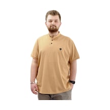 Mode Xl Büyük Beden Erkek Tişört Düğmeli Hakim Yaka T-shirt U24339 Bej Bej