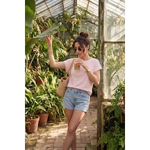 Lela Pamuklu Rahat Kalıp Bisiklet Yaka T Shirt Bayan T Shirt 5866955 Pembe