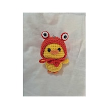 Amigurumi Örgü Oyuncak Sarı Kırmızı Şapkalı Ördek Anahtarlık Çok Renkli