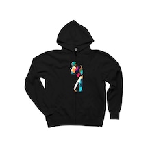 Muhammad Ali Portre Siyah Fermuarlı Kapşonlu Sweatshirt Siyah