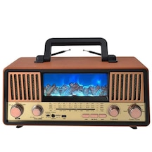 Bluetooth Fm Solar Panel Nostaljik Radyo-2 Farklı Alev Efekt Modu Çift Radyo Anten Sd Kart Usb Girş